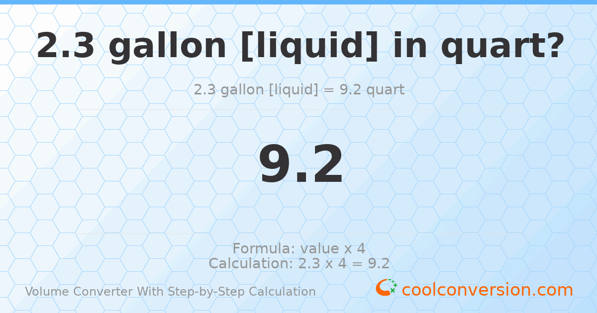 2.3 gallons [liquid] = 9.2 quarts